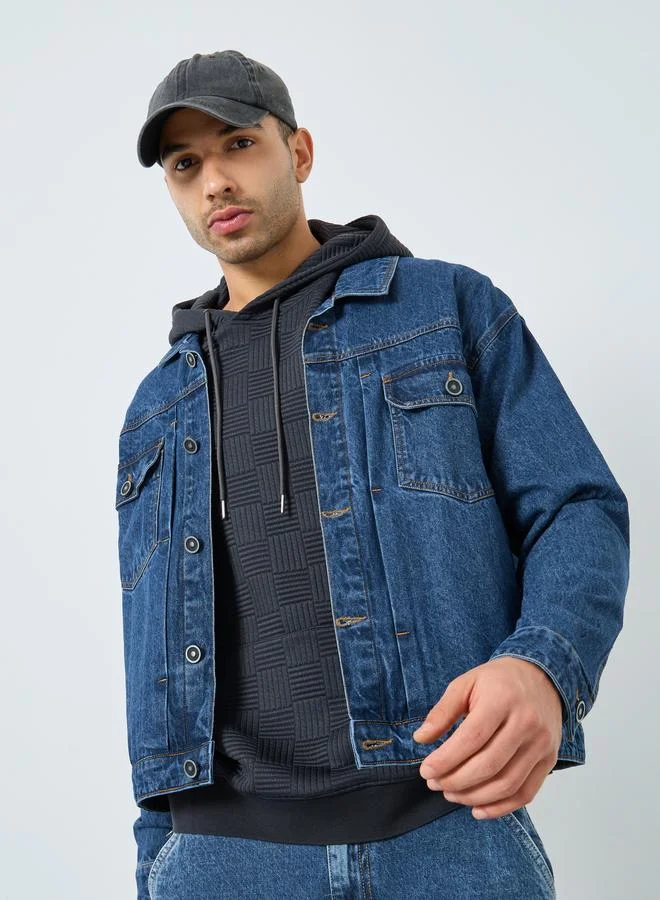 Styli Men Dark Blue Denim Button Jacket