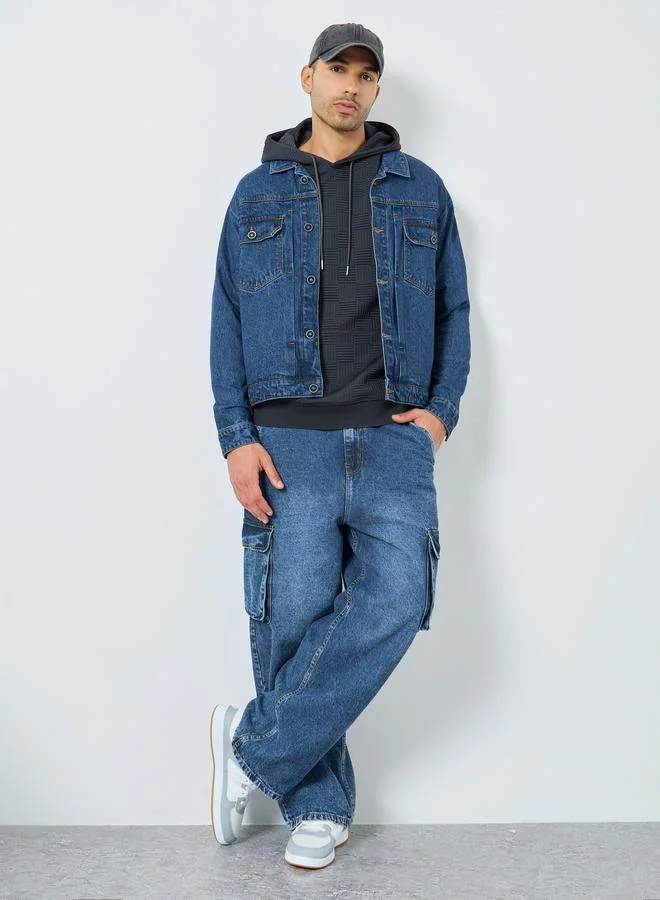 Styli Men Dark Blue Denim Button Jacket