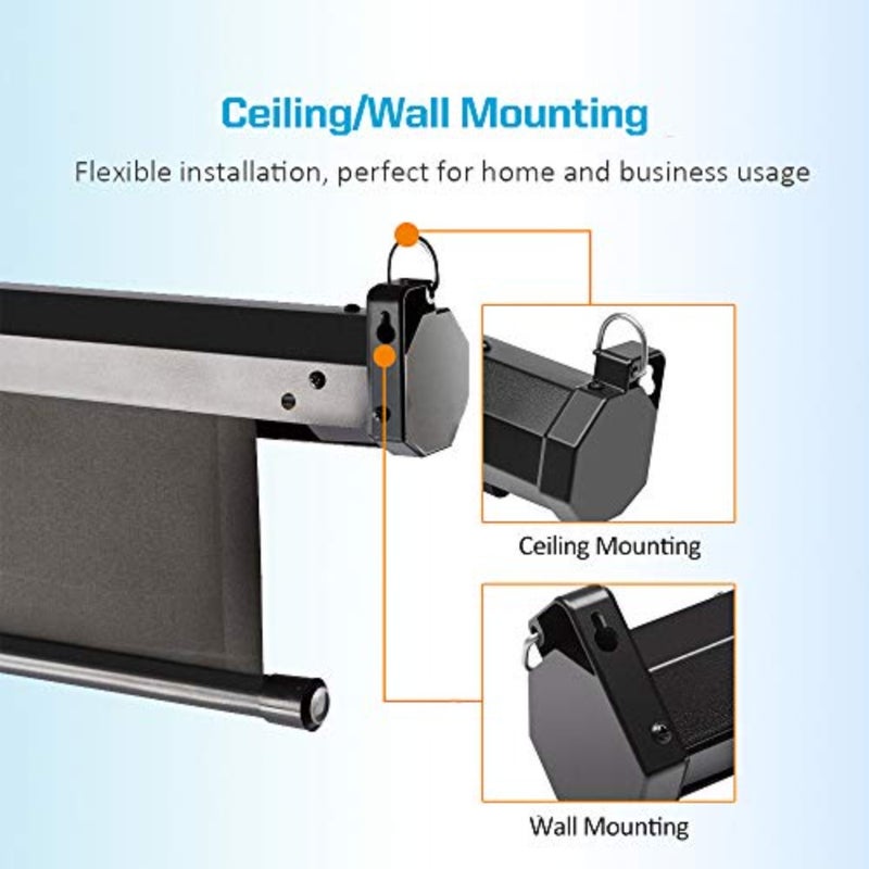 100 inch 16:9 manual pull down projector screen, retractable auto-locking for indoor home theater cinema, school office presentation, wall/ceiling mounted, white matte PVC, smooth surface - Image 4