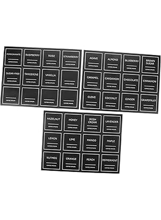 Writable PVC Coffee Syrup Bottle Labels 3 Sheets Kitchen Pantry Organization Decals - Image 1