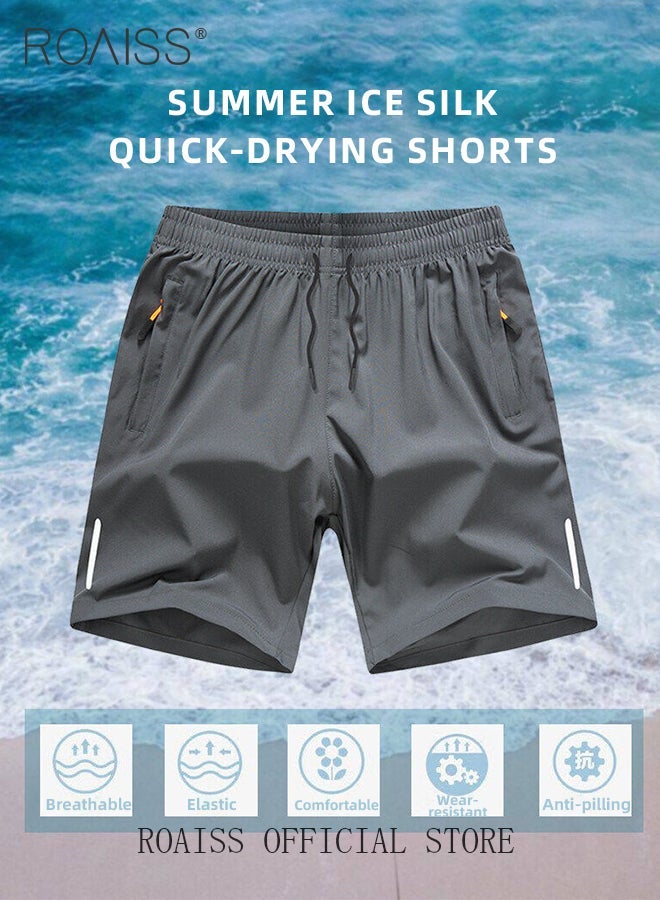 رويس طقم شورت رياضي فضفاض للرجال مكون من قطعتين مع جيوب بسحاب، شورت جري أنيق كاجوال سريع الجفاف، طقم شورت شاطئ للياقة البدنية للرجال، مريح وقابل للتنفس، أسود/رمادي - Image 3