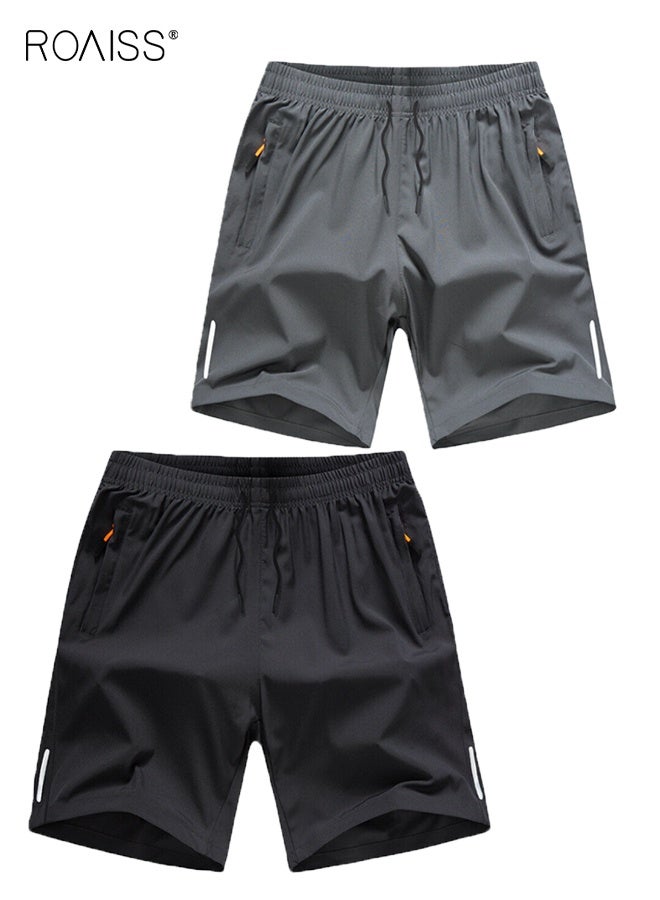 رويس طقم شورت رياضي فضفاض للرجال مكون من قطعتين مع جيوب بسحاب، شورت جري أنيق كاجوال سريع الجفاف، طقم شورت شاطئ للياقة البدنية للرجال، مريح وقابل للتنفس، أسود/رمادي - Image 1