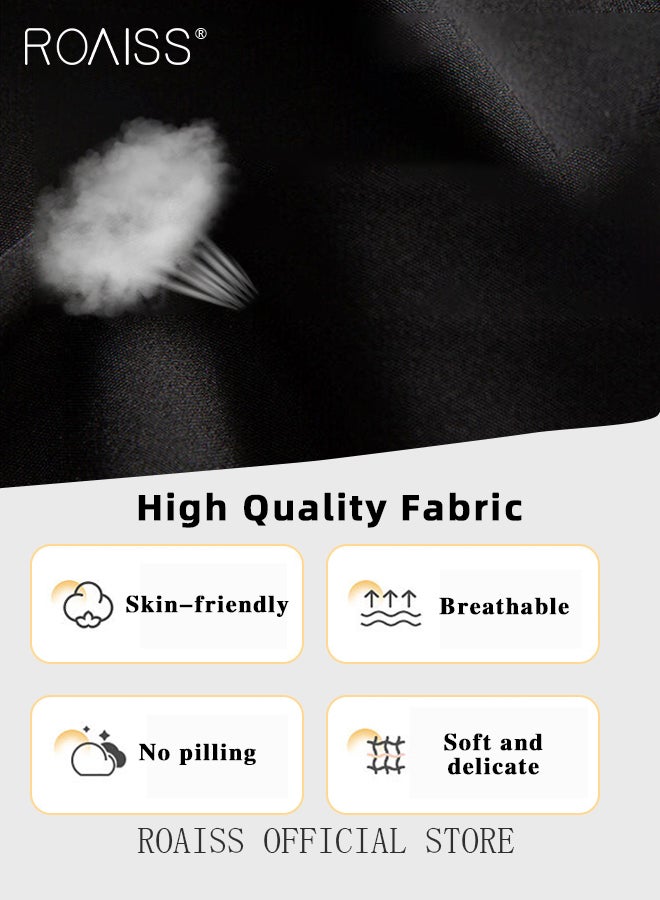 رويس طقم شورت رياضي فضفاض للرجال مكون من قطعتين مع جيوب بسحاب، شورت جري أنيق كاجوال سريع الجفاف، طقم شورت شاطئ للياقة البدنية للرجال، مريح وقابل للتنفس، أسود/رمادي - Image 4