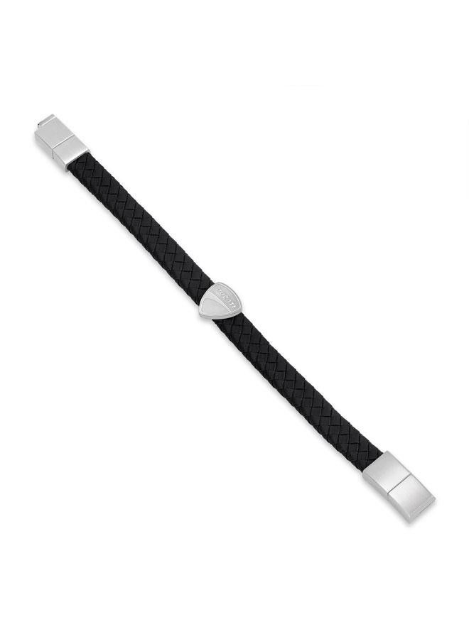 دوكاتي سوار ستلفيو فضي من الستانلس ستيل والجلد المضفر الأسود للرجال ١٨٠ مم - Image 3