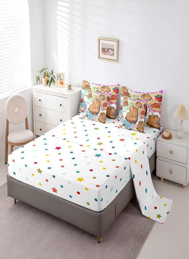 Castle Fairy Cartoon Capybara Comforter Set Full Size,Delicious Sweet Dessert Bedding Set for Kids Teens,Strawberry Fruit (Comforter+Fitted+Flat Sheet+2 Pillowcases+2 Throw Pillow Covers) 7 Pieces - Image 4