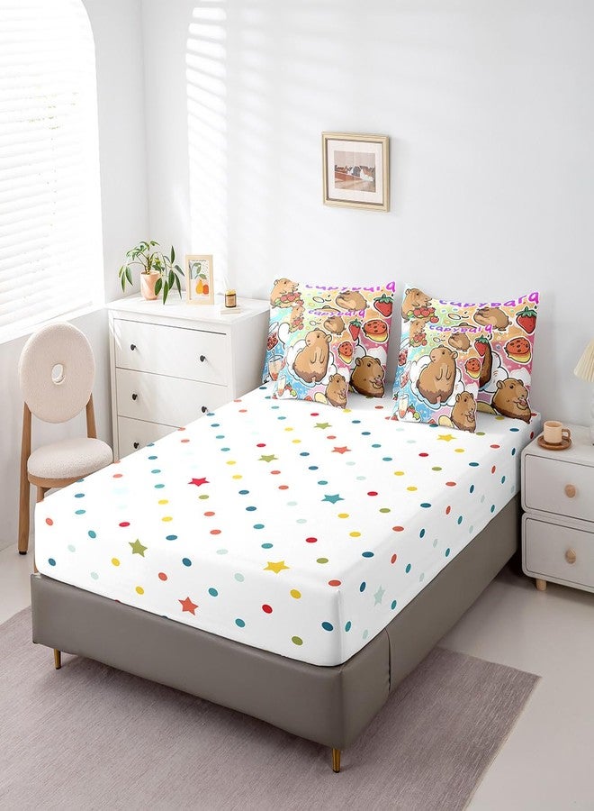 Castle Fairy Cartoon Capybara Comforter Set Full Size,Delicious Sweet Dessert Bedding Set for Kids Teens,Strawberry Fruit (Comforter+Fitted+Flat Sheet+2 Pillowcases+2 Throw Pillow Covers) 7 Pieces - Image 5