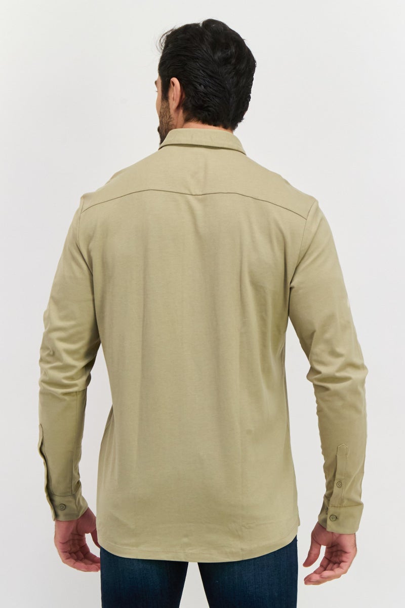 ESPRIT Men Regular Fit Long Sleeves Plain Casual Shirt, Olive - Image 3