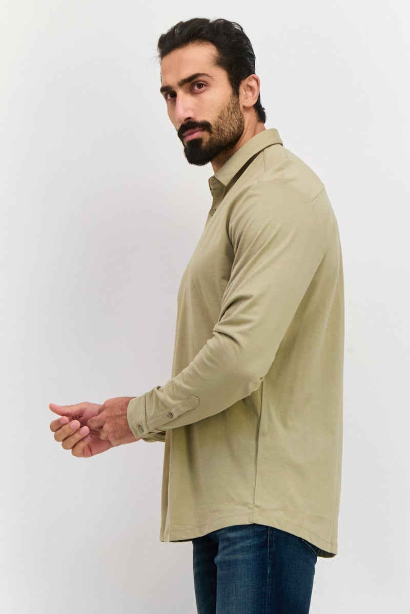 ESPRIT Men Regular Fit Long Sleeves Plain Casual Shirt, Olive - Image 2