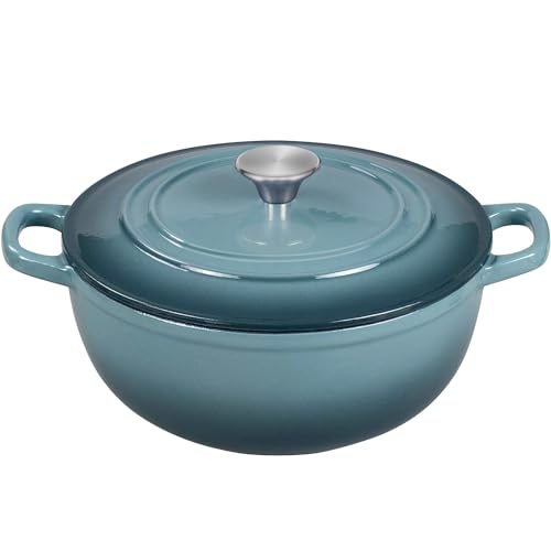 Flavehc Cast Iron Dutch Oven with Lid - 3.8 qt Slate Blue Enameled Dutch Oven for Bread Baking - Image 1