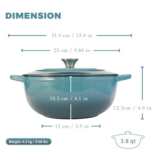 Flavehc Cast Iron Dutch Oven with Lid - 3.8 qt Slate Blue Enameled Dutch Oven for Bread Baking - Image 4