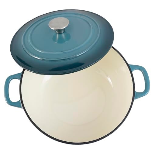 Flavehc Cast Iron Dutch Oven with Lid - 3.8 qt Slate Blue Enameled Dutch Oven for Bread Baking - Image 2