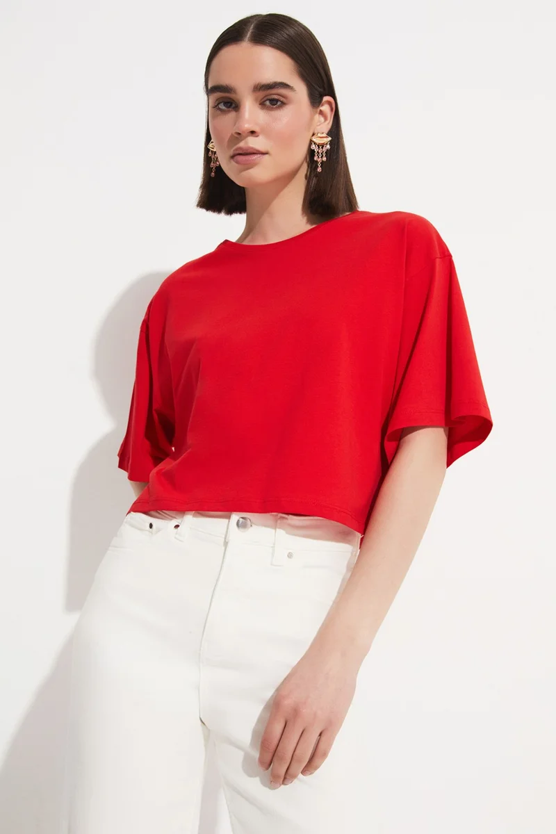 JUNE 100% Cotton Loose Crop T-Shirt