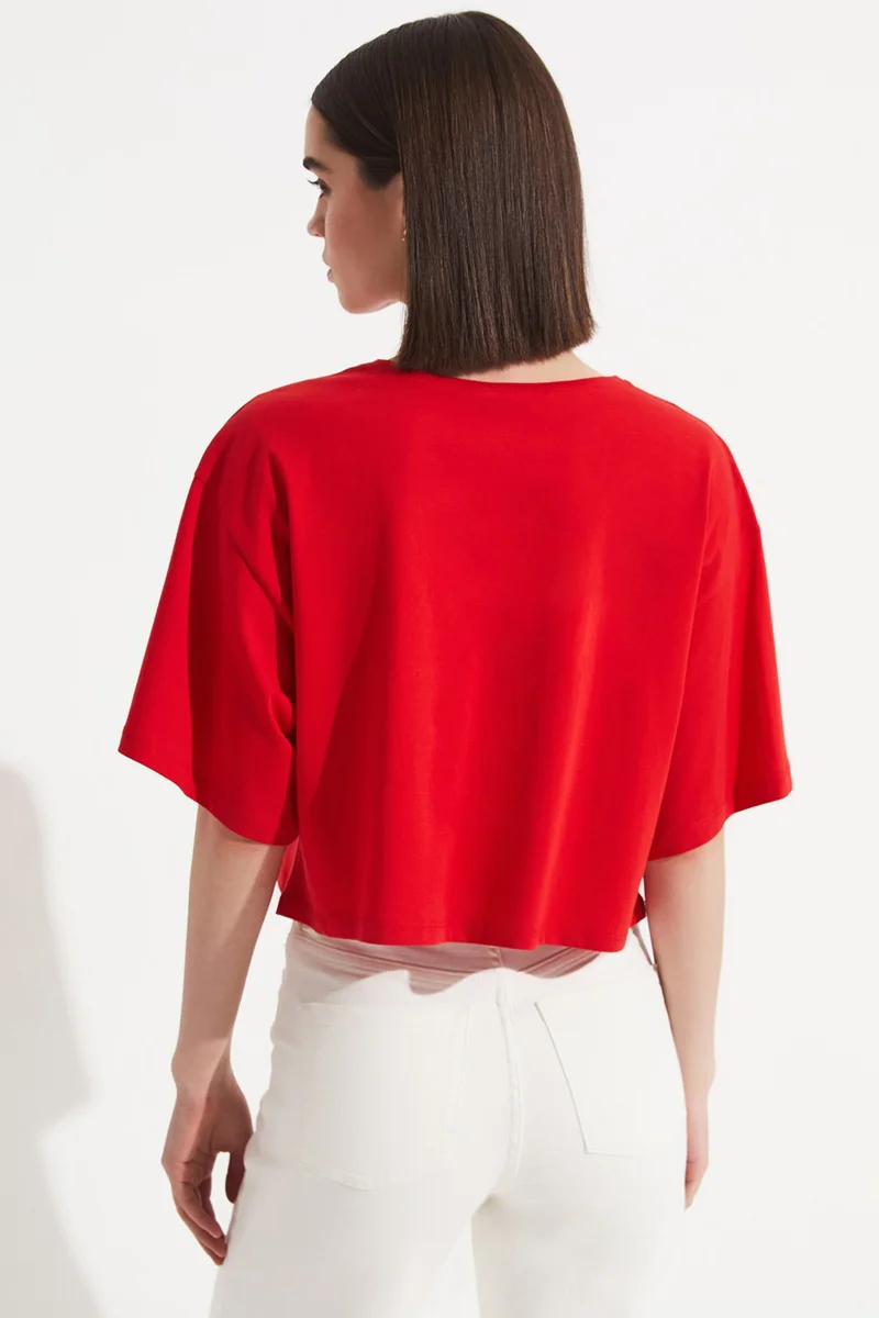 JUNE 100% Cotton Loose Crop T-Shirt