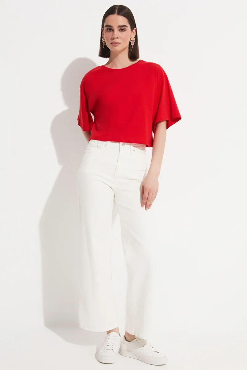 JUNE 100% Cotton Loose Crop T-Shirt