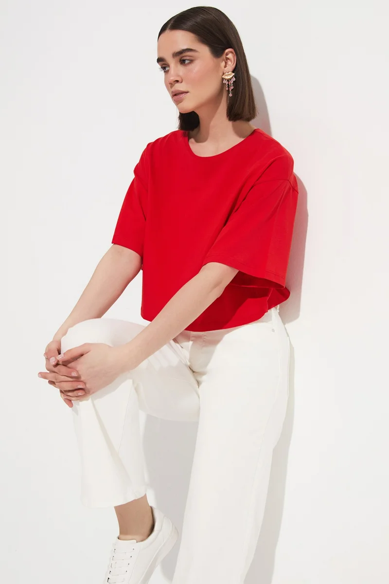 JUNE 100% Cotton Loose Crop T-Shirt