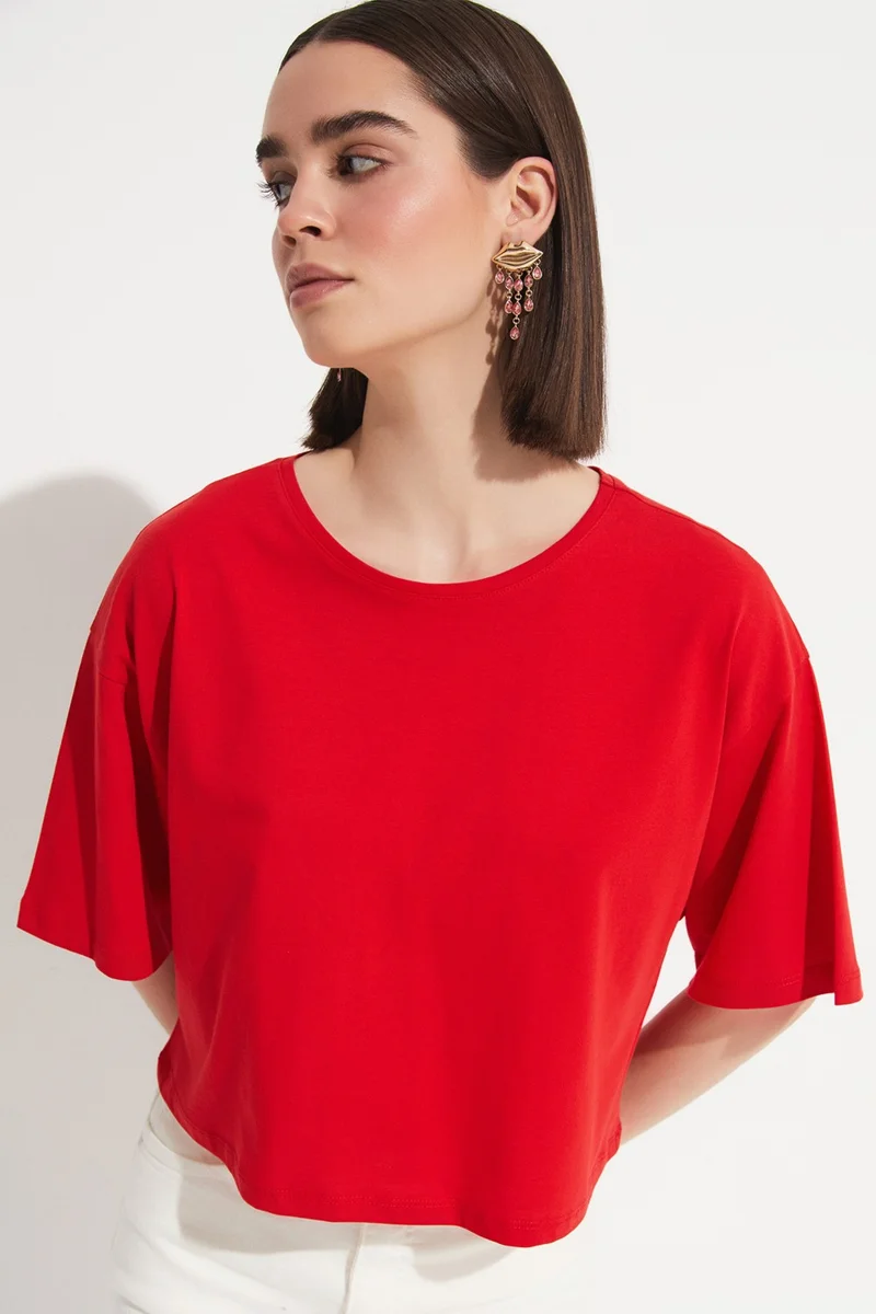 JUNE 100% Cotton Loose Crop T-Shirt