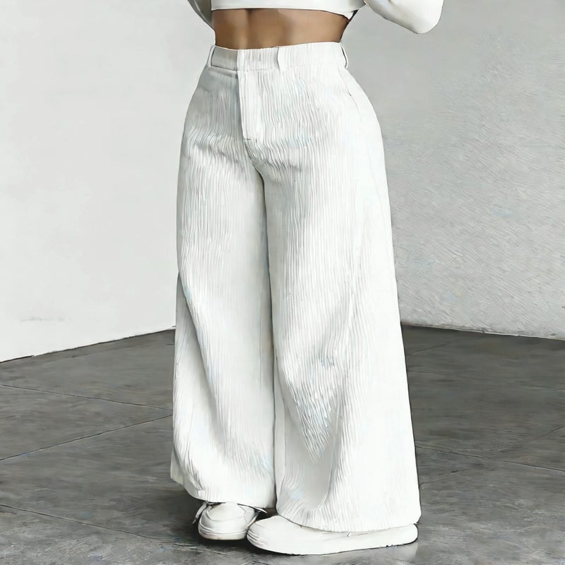 Corduroy Casual Pants Button Vertical Stripe Long Trousers Women - Image 4