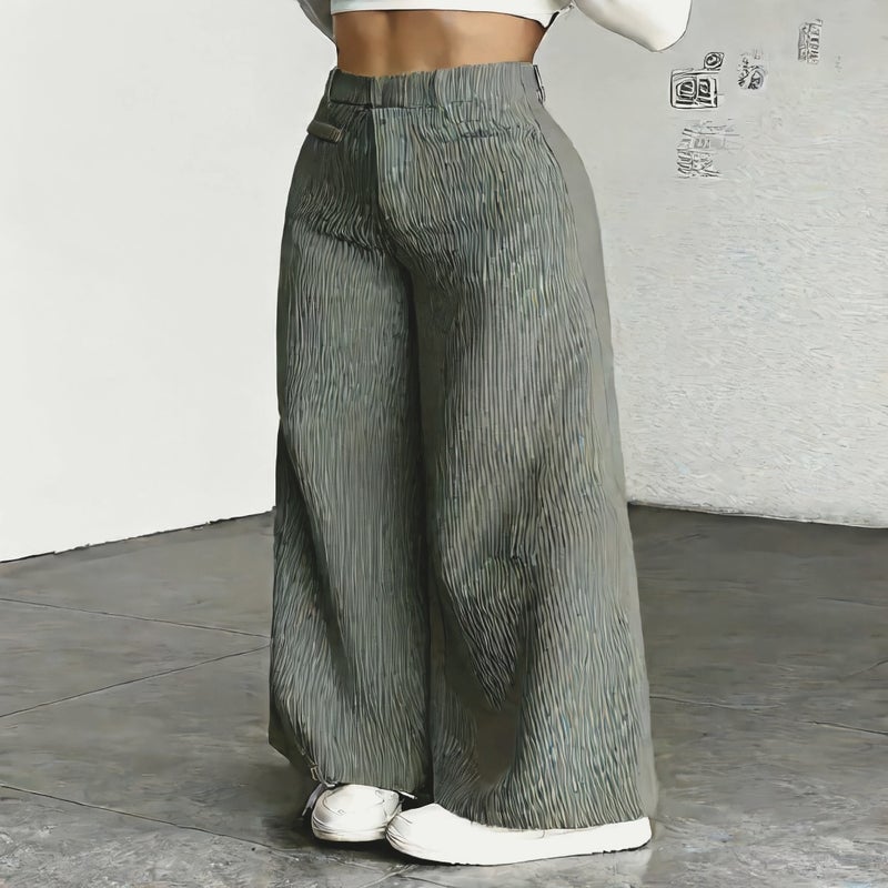 Corduroy Casual Pants Button Vertical Stripe Long Trousers Women - Image 2