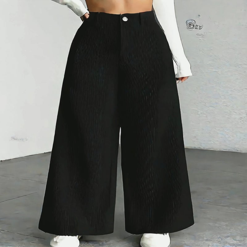 Corduroy Casual Pants Button Vertical Stripe Long Trousers Women - Image 5