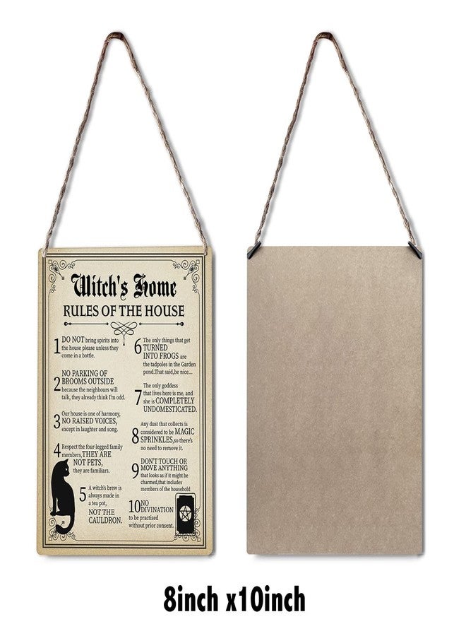 GUDIAO Funny Witch Art Signs Wall Decor Wood Plaque Witch's Home Rules of the House Wooden Hanging Sign Decoration for Home Halloween Door 8 x 10 - Image 2