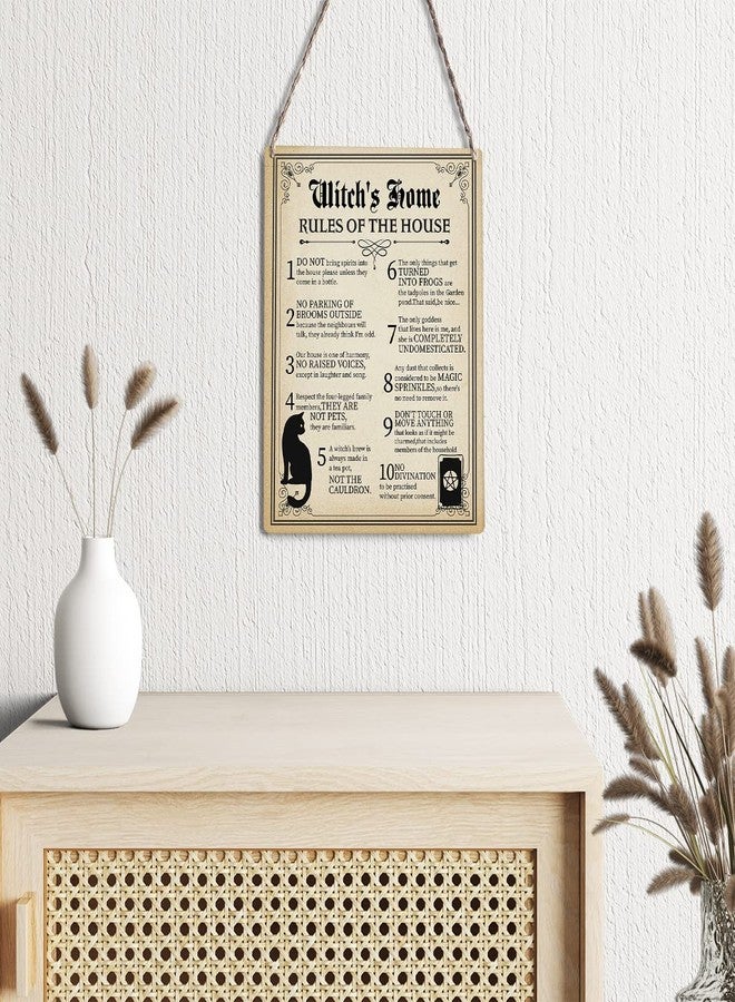 GUDIAO Funny Witch Art Signs Wall Decor Wood Plaque Witch's Home Rules of the House Wooden Hanging Sign Decoration for Home Halloween Door 8 x 10 - Image 3