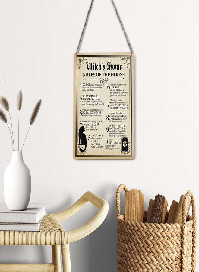 GUDIAO Funny Witch Art Signs Wall Decor Wood Plaque Witch's Home Rules of the House Wooden Hanging Sign Decoration for Home Halloween Door 8 x 10 - Image 4