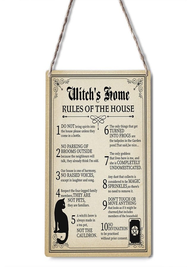 GUDIAO Funny Witch Art Signs Wall Decor Wood Plaque Witch's Home Rules of the House Wooden Hanging Sign Decoration for Home Halloween Door 8 x 10 - Image 1
