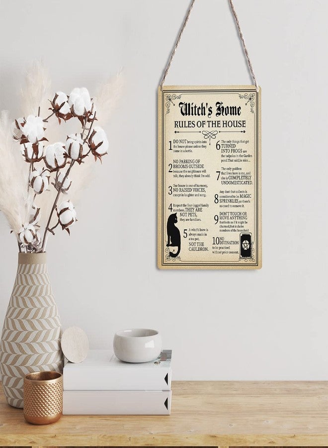 GUDIAO Funny Witch Art Signs Wall Decor Wood Plaque Witch's Home Rules of the House Wooden Hanging Sign Decoration for Home Halloween Door 8 x 10 - Image 5