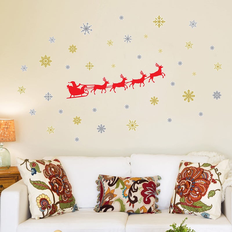 Wallflexi Christmas Decorations Wall Stickers Santas Sleigh Wall Murals Decals Living Room Children Nursery School Restaurant Cafe Hotel Home Office Dcor Multicolour