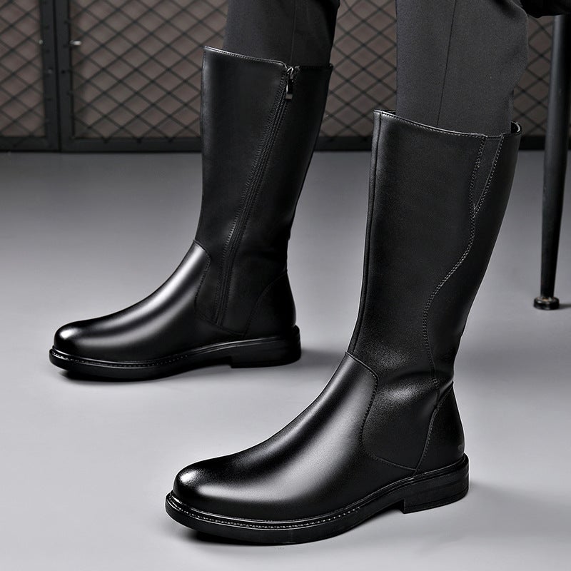 Winter Long Casual All-Match Martin Boots Fashionable Side Zipper Leather Boots Soft And Comfortable Soft Bottom Knight Men'S Boots - Image 2
