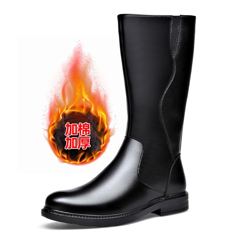 Winter Long Casual All-Match Martin Boots Fashionable Side Zipper Leather Boots Soft And Comfortable Soft Bottom Knight Men'S Boots - Image 1