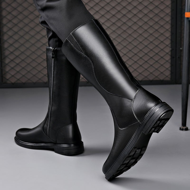 Winter Long Casual All-Match Martin Boots Fashionable Side Zipper Leather Boots Soft And Comfortable Soft Bottom Knight Men'S Boots - Image 4
