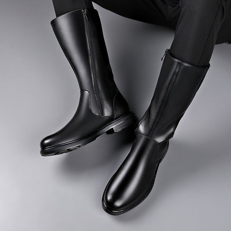 Winter Long Casual All-Match Martin Boots Fashionable Side Zipper Leather Boots Soft And Comfortable Soft Bottom Knight Men'S Boots - Image 5
