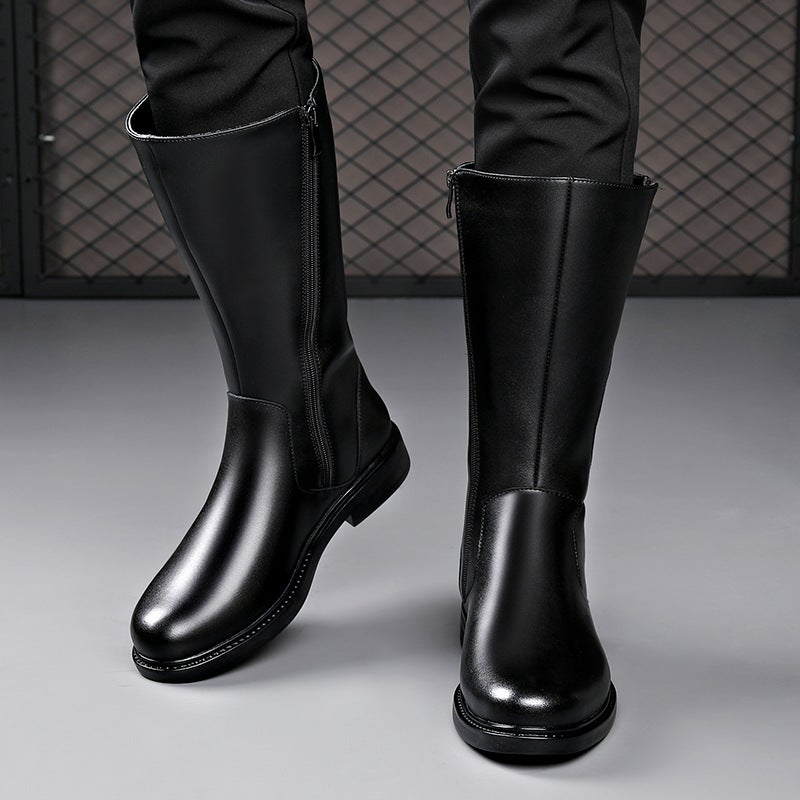 Winter Long Casual All-Match Martin Boots Fashionable Side Zipper Leather Boots Soft And Comfortable Soft Bottom Knight Men'S Boots - Image 3