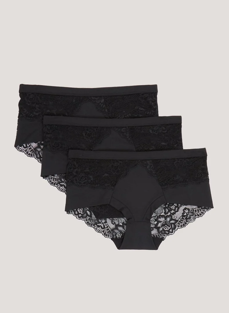 Matalan 3 Pack Black Lace Midi Knickers
