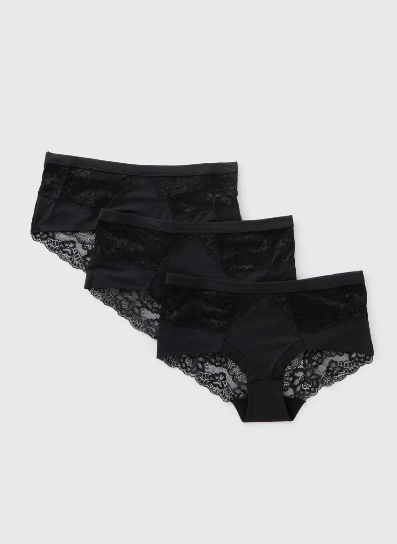 Matalan 3 Pack Black Lace Midi Knickers