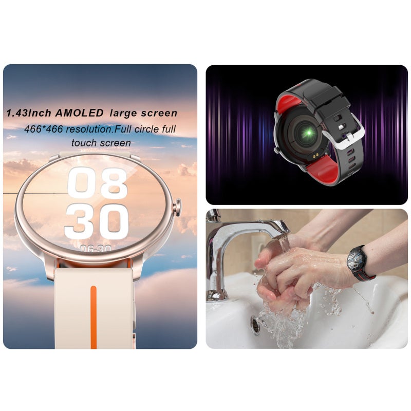 Smart Watch 1.43inch Round Full Touch Screen SmartWatch for Android iOS Phones Health Monitoring Intelligent Reminder Exercise Records - Image 4