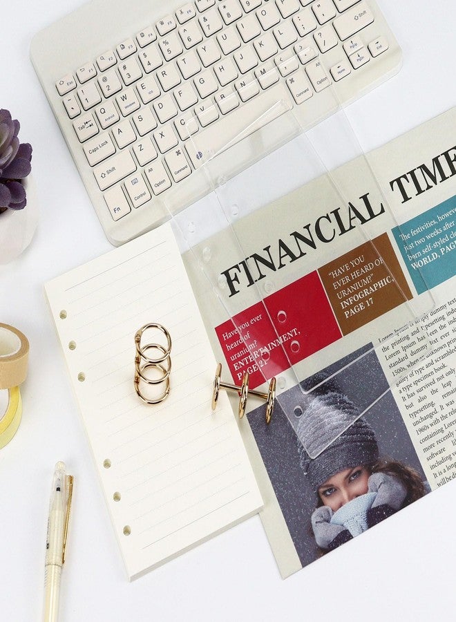 مالتي باي مجلد MultiBey A6 ذو 6 حلقات من الأكريليك الشفاف، غلاف دفتر ملاحظات، حلقة معدنية ذهبية دائرية مع 45 ورقة داخلية مسطرة، مجلد تخطيط وميزانية A6 (شفاف، A6) - Image 4