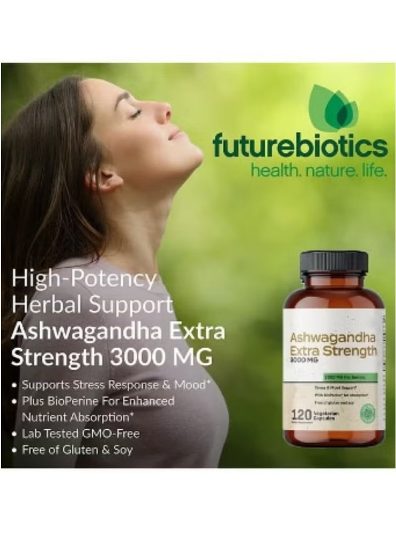 Extra Ashwagandha Capsules 3000mg Extra Strength – Natural Stress Relief & Mood Support – Boosts Focus & Energy – 120 Veggie Capsules  - Image 3