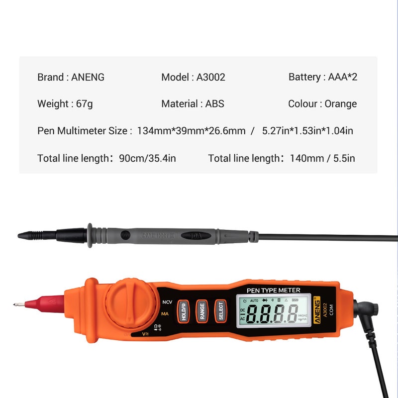 ANENG A3002 Pen Multimeter 4000 Counts Digital Multimeter Pen Non-contact Handheld Tester AC/DC Voltage / Diode / Continuity Testing Tool with Backlight Flashlight - Image 5