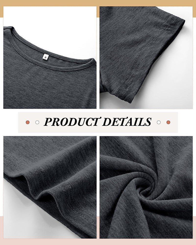 Riyiper 3 Pcs Women's Short Sleeve Crop Tops, Boat Neck Slim Fitted Cropped Shirts Workout Basic Tops (Black, Navy Blue, Dark Gray,Medium) - Image 5