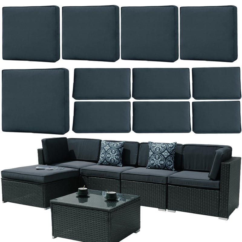 أغطية وسائد الفناء FKSLIFE 11 قطعة بديلة مقاومة للماء لأغطية الوسائد الخارجية لأريكة تتسع لـ 6 أشخاص مجموعة أغطية بسحاب قابلة للغسل فقط رمادي داكن