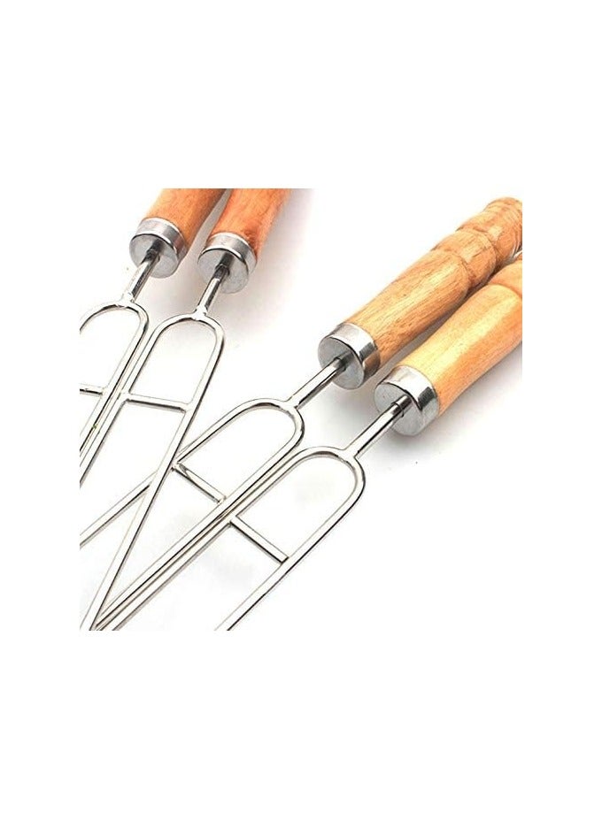 BJM Barbecue Skewers, Double Prong Grilling Skewers, Stainless Steel BBQ Skewers Wooden Handle, U Shape Skewers, U Type BBQ Accessories Set of 6 - Image 2