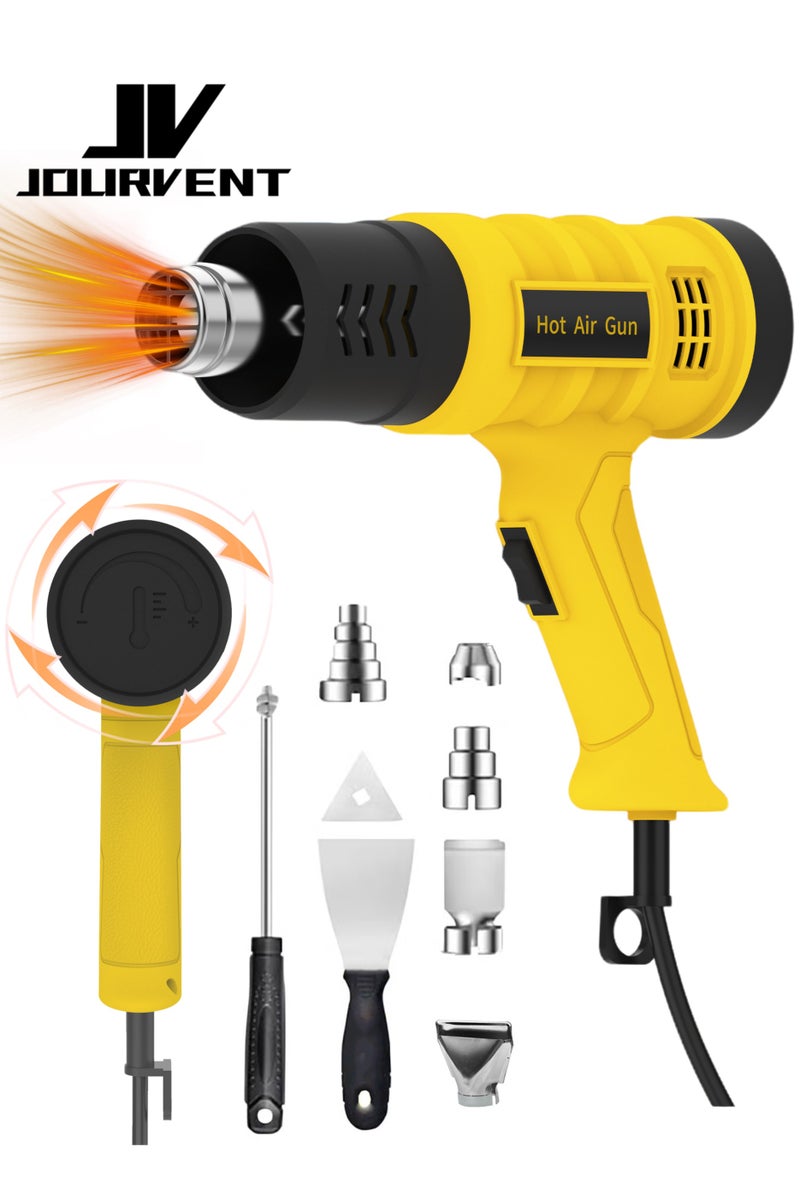 Jourvent Heat Gun, 2000W Professional Hot Air Gun 50℃ -600 ℃ Variable Temperature Control, 7 Accessories for Shrink Pipe, 2-Temp Setting, Overload Protection, Fast Heating - Image 1