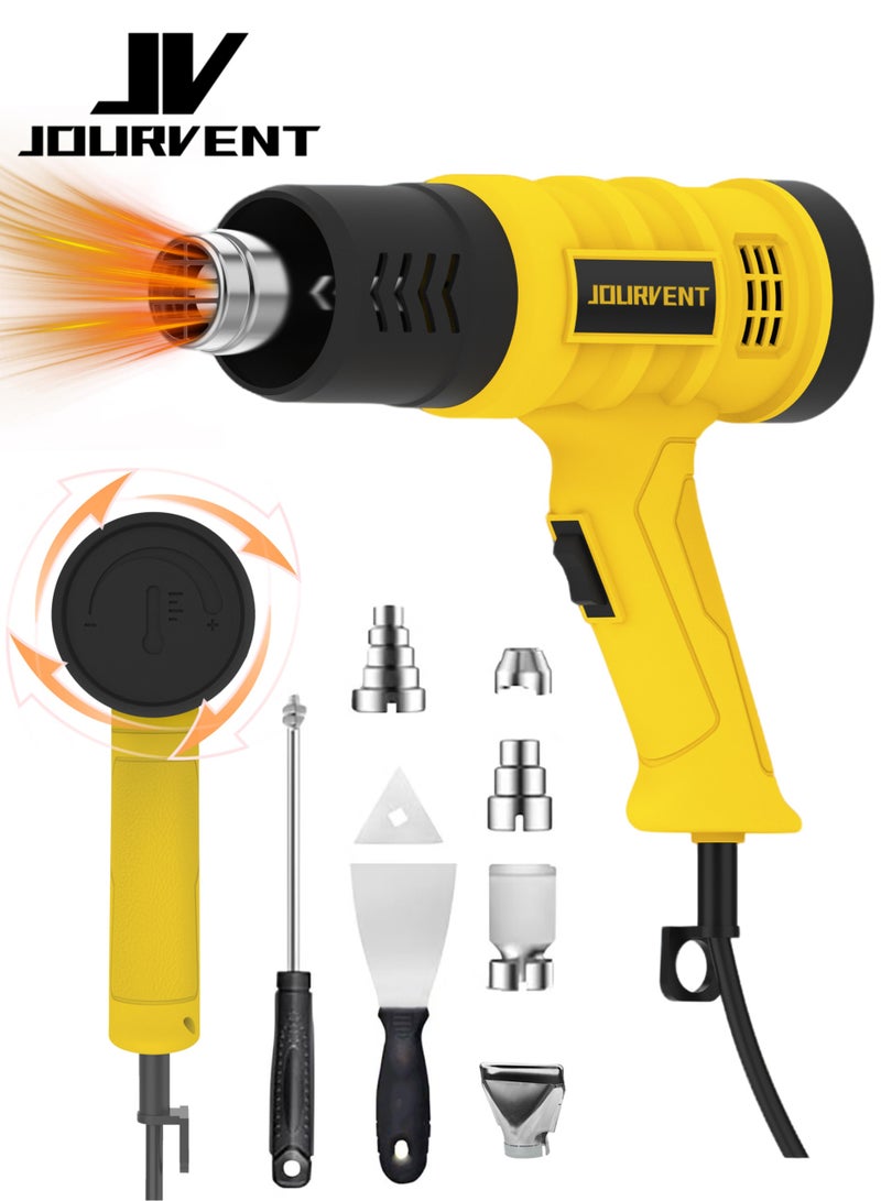 Jourvent Heat Gun, 2000W Professional Hot Air Gun 50℃ -600 ℃ Variable Temperature Control, 7 Accessories for Shrink Pipe, 2-Temp Setting, Overload Protection, Fast Heating - Image 1
