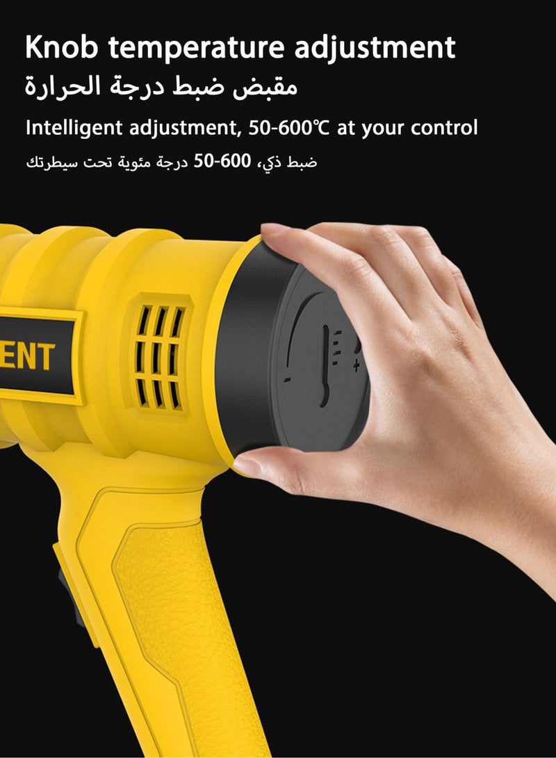 Jourvent Heat Gun, 2000W Professional Hot Air Gun 50℃ -600 ℃ Variable Temperature Control, 7 Accessories for Shrink Pipe, 2-Temp Setting, Overload Protection, Fast Heating - Image 5