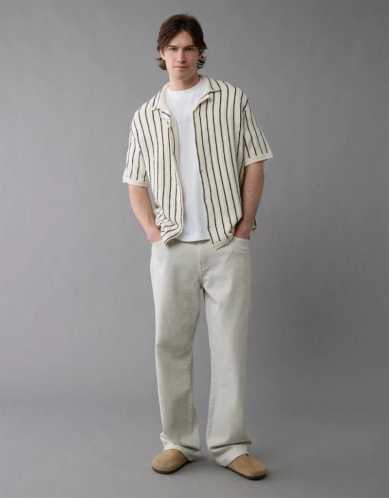 AE Weekend Pinstripe Button-Up Sweater Polo Shirt