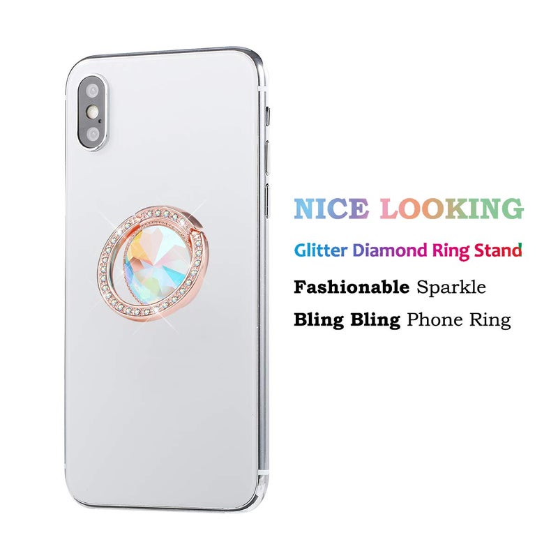 lenoup Glitter Bling Bling Phone Ring Holder,Sparkle Phone Ring Grip Artificial Diamond Stand,Rhinestone Cell Finger Ring for Phones,Pad(Rose Gold) - Image 2