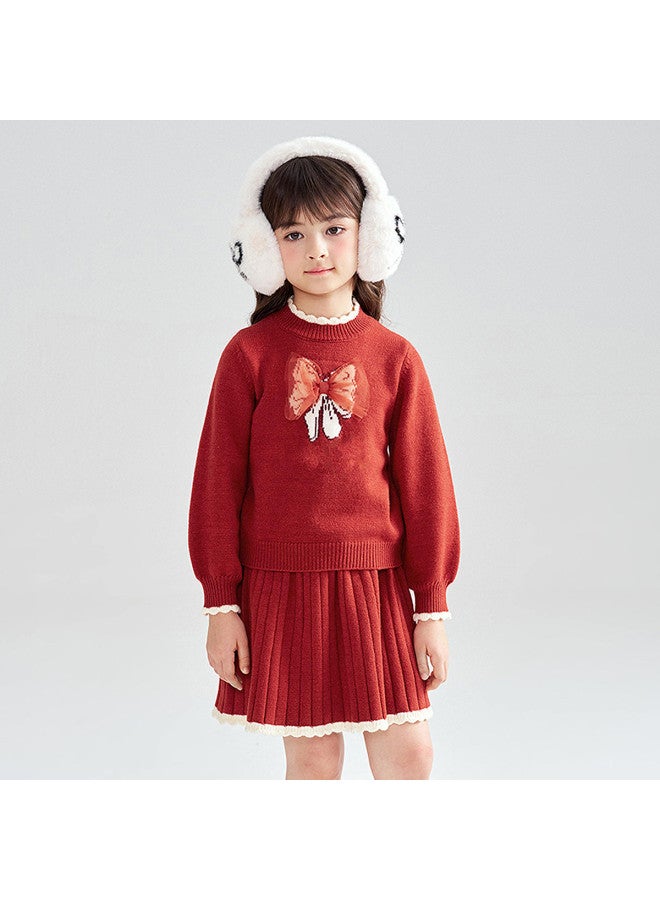 DEESHA Bow Knit Top + Pleated Skirt】girls' Set, Autumn/winter 2025, Sweet And Versatile Two-piece Outfit For Children - Image 3