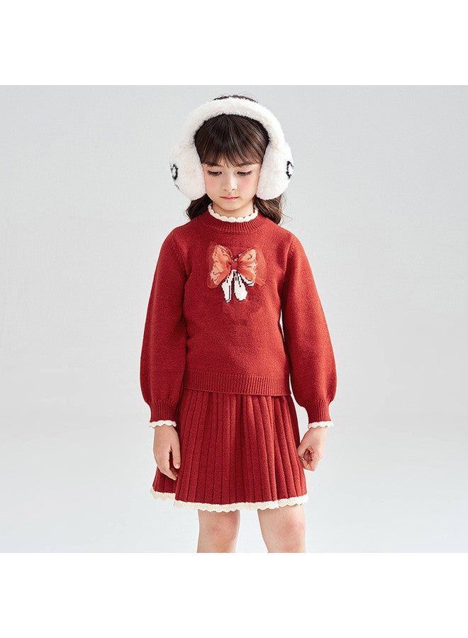 DEESHA Bow Knit Top + Pleated Skirt】girls' Set, Autumn/winter 2025, Sweet And Versatile Two-piece Outfit For Children - Image 4